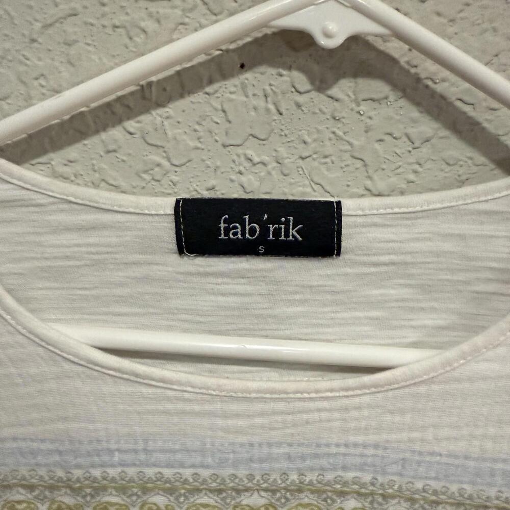 NWOT Fab'rik Tan and White Checked T-Shirt Women’s Designer Linen Blouse Small - Picture 7 of 7